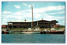 c1950's The Flying Bridge Restaurant View Docking Boats Falmouth MA Postcard picture