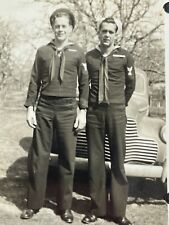 Q5 Photograph Handsome Military Men Sailors Black Uniforms 1940's Old Car Cute picture