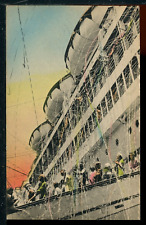 Steamer Day at Honolulu Hawaii Hand Colored Vintage Postcard Sunny Scenes Pub. picture