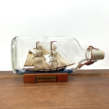 Bremen Germany Wood Ship In A Glass Bottle Vintage Nautical Collectible Decor picture