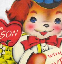 Norcross Card Valentine Day 1950 Used Anthropomorphic Dog Son Puppy Roller Skate picture
