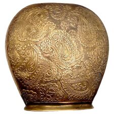 Vintage Ornate Gold Brass Paisley Floral Etched Vase 5x6
