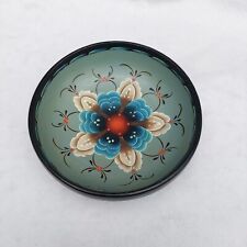 Norwegian Rosemaling Folk Art Wood Bowl, Signed, Hand Painted Blue Floral picture