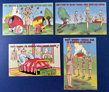 SET 4 Comic Women Soldiers Greetings Vintage Postcards. Colorful. Unposted picture