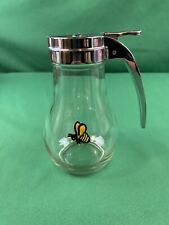 Vintage Dripcut Honey/ Syrup Dispenser Clear Glass w/ Chrome Top & BUMBLEBEE Bee picture