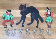 Vintage Beistle Halloween Die Cut Lot 4 Decorations Cat Witch Skeleton Garland picture