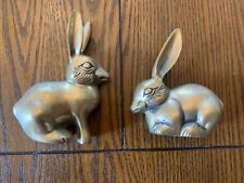 Vintage Brass Long Eared Rabbits Bunnies Hares Paperweights Made In Korea (2) picture