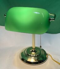 VTG Bankers Desk Table Lamp Green Glass Shade Library Light Brass 14