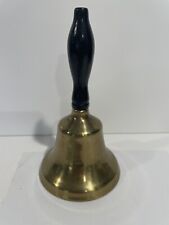 Vintage 10”  Brass School Teacher Hand Held Bell With Wood Handle - Loud Ring picture