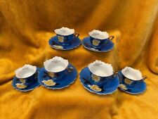 Vintage Cobalt Blue, Gold Rimmed Demitasse Cup and Saucer Set of 6 picture