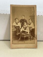 VICTORIAN CDV PHOTO- 3 Boys in identical puffy  outfits C1870 picture
