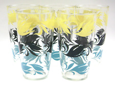 Mid Century Set of 5 Hazel Atlas Large Iced Tea Glass Tumblers with Flower Bands picture