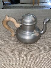 ANTIQUE FRENCH PEWTER TEAPOT COFFEE TURKEY HEAD SPOUT HALLMARKED WOODEN HANDLE picture