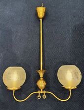Antique Victorian electrified gas, 2 etched Vianne glass globes, ceiling fixture picture