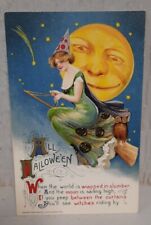 Vtg 1911 Halloween Flying Witch Owl Moon Unposted Postcard John Winsch Germany  picture