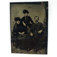 Women Wearing Hair Up Tintype c1870 Antique 1/6 Plate Family Group Photo A2926 picture