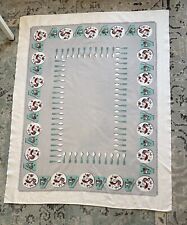 Vintage Printed Tablecloth 50’s 60’s Roosters Spoons Picnic Camping 48x62 picture