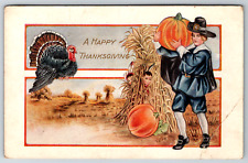 c1910s Happy Thanksgiving Turkey Embossed Antique Postcard picture