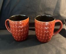 Set of 2 PFALTZGRAFT EVERDAY 12 oz COFFEE MUGS Brown Weave Look Porcelain picture