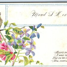 c1880s Name Calling Card Maud L Dexter Trade Card Bird Poem 