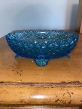 Vintage LE Smith Blue Oval Tab Foot Daisy Button Oval Dish 6 1/2