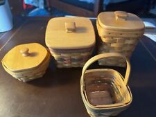 Lot of 4 1998 - 2002 Longaberger Baskets with cloth liner, 3 lids protectors  picture