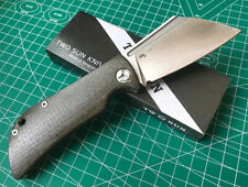 Two Sun Folding Knife Black Linen Micarta Handle 14C28N Plain Edge TS192 picture