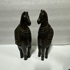 Pair Of Horse Figurine Statue Wood 12” Decor picture