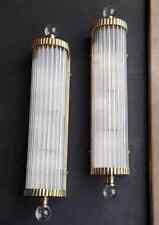 Pair Art deco Vintage light Old Lamp Wall Sconces Fixture Brass & Glass Rod picture