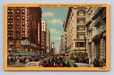 c1940 Linen Postcard Los Angeles CA California Crowds at 7th & Broadway picture