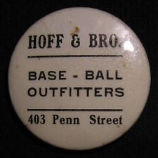 RARE 1904 HOFF & BRO. BASEBALL OUTFITTERS PIN - 403 PENN STREET - READING PA picture