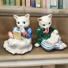 2 Vintage Fitz & Floyd Ceramic Bookends Pair Lady Catterlys Lover Cats Book picture
