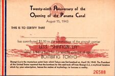 Panama Canal Zone USS Shangri La construction card donation of $1 picture