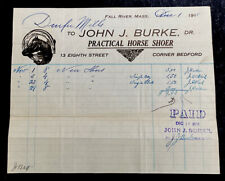 1915 Billhead Fall River Mass John J Burke horse shoer #b11 picture