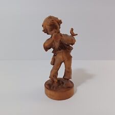 Small Carved Wood Figurine Boy Playing Flute Bird Deer Black Forest picture