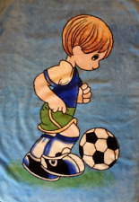 Vintage Precious Moments Baby boy Playing Soccer Plush Blanket, Blue 42 x 56 picture
