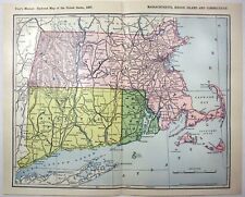 Massachusetts, Rhode Island & Connecticut - Original 1907 Railroad Map. Antique picture