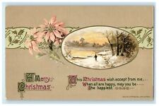 1920 John Winsch Christmas Child In Winter Snow Poinsettia Embossed Postcard picture