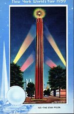 1939 NEW YORK WORLDS FAIR Postcard 123 The Star Pylon At Night Miller Art Co picture