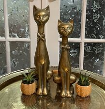 VTG Mid Century Modern Brass Sitting Cats W/Bowtie Sculpture 18.5