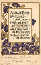 c1905 Arts & Crafts Postcard Purple & Gold Poppies, Child's Prayer, Religious picture