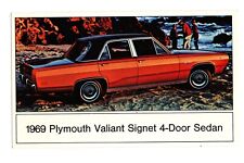 Vintage ad postcard - 1969 Plymouth Valiant Signet 4-door Sedan, parked on beach picture