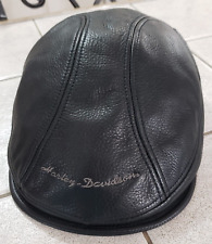 VTG Harley-Davidson Black Leather Newsboy Cabbie Driver Gatsby Hat Size L / XL picture