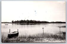 Quincy Michigan~Marble Lake~Public Fishing Site~Boat on Water-Shore~1960 RPPC picture