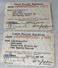 1938 & 1939 Union Pacific Railroad Passes Kansas City Southern Agent Gilbert picture