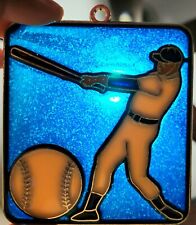 Baseball Christmas Ornament Stained Glass Style Brilliant Sparkle Blue & Gold picture