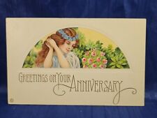 Anniversary Stecher Ser 552D Pretty Young Girl in Flowers c1910 Vintage Postcard picture
