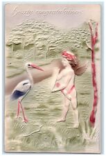 1910 Hearty Congratulations Cupid Angel Stork Airbrushed Chicago IL Postcard picture