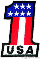 USA 1 EMBROIDERED PATCH AMERICAN FLAG ONE PATRIOTIC IRON-ON United States Emblem picture