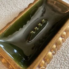 Vintage Ashtray Anthony Freeman McFarlin Green Ceramic Gold Gilt MCM picture